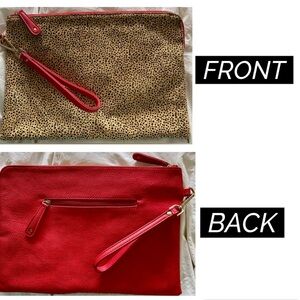 STREET LEVEL Oversized Clutch Wristlet Red & Animal Print on Hide Bold Statement